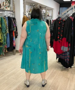 3 Potato Art Print Mock Neck Tank Dress, Teal Multi 3 Potato