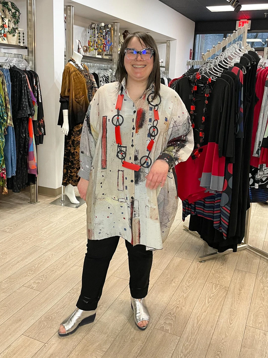 3 Potato Art Print Tunic Shirt , Cream/Red Multi 3 Potato