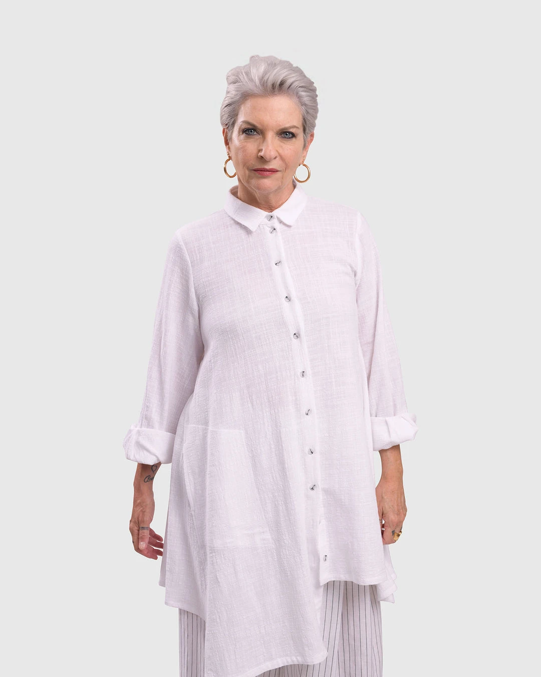 Alembika Alembika Gauze Asymmetric Shirt Tunic, White 3 Alembika Alembika Gauze Asymmetric Shirt Tunic, White