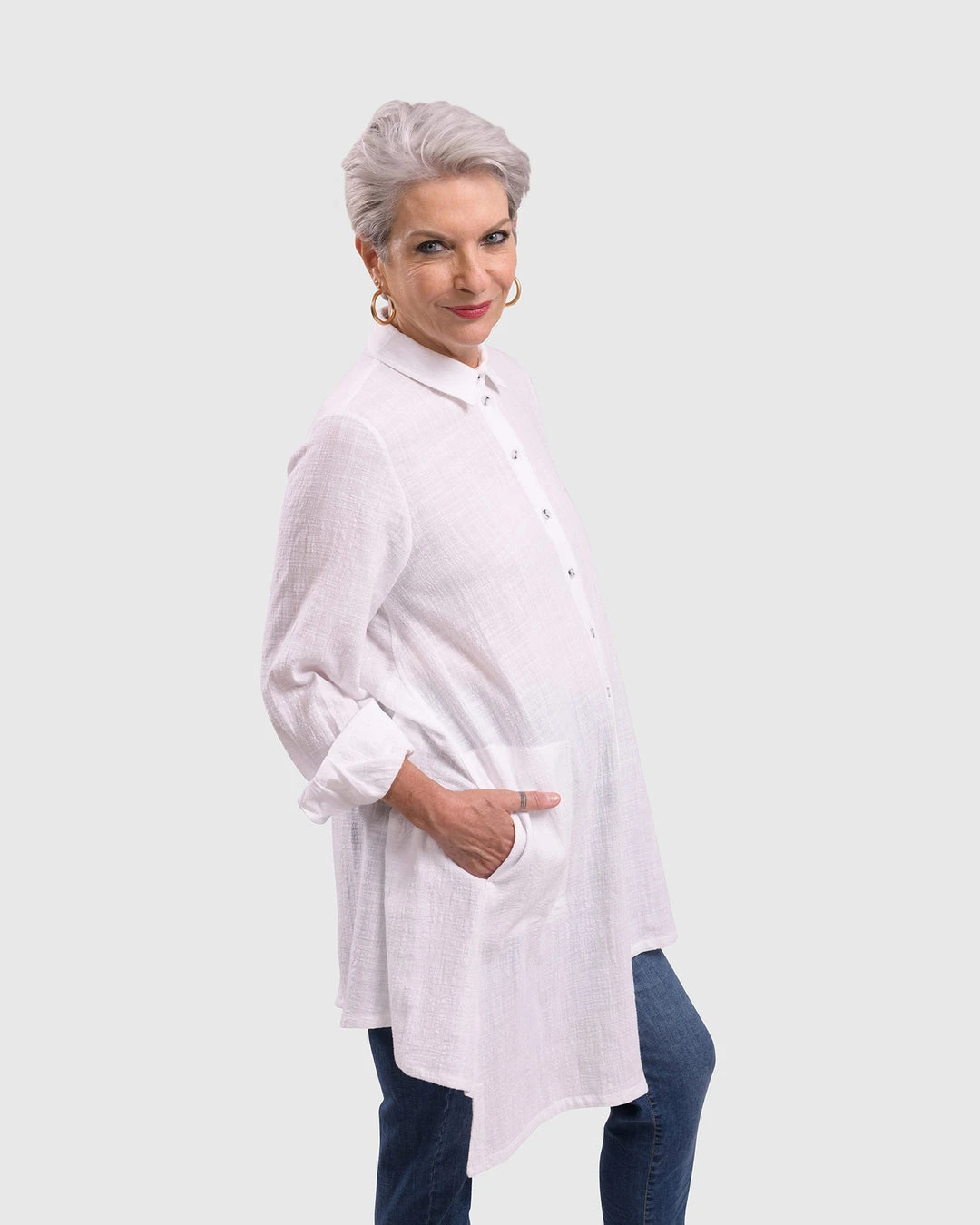 Alembika Alembika Gauze Asymmetric Shirt Tunic, White 4 Alembika Alembika Gauze Asymmetric Shirt Tunic, White