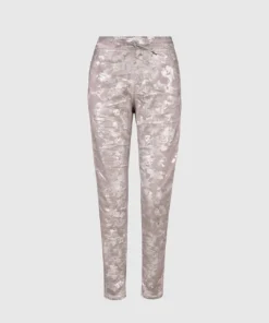 Alembika Metallic Floral Iconic Slim Leg Pant, Silver