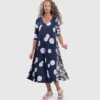 Alembika Alembika Mixed Dot V Neck A-Line Dress, Navy 2 Alembika Alembika Mixed Dot V Neck A-Line Dress, Navy