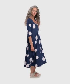 Alembika Alembika Mixed Dot V Neck A-Line Dress, Navy 13 Alembika Alembika Mixed Dot V Neck A-Line Dress, Navy