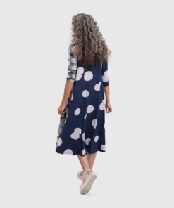 Alembika Alembika Mixed Dot V Neck A-Line Dress, Navy 15 Alembika Alembika Mixed Dot V Neck A-Line Dress, Navy