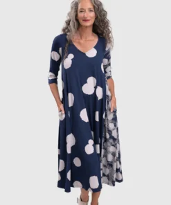 Alembika Alembika Mixed Dot V Neck A-Line Dress, Navy 16 Alembika Alembika Mixed Dot V Neck A-Line Dress, Navy