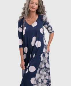 Alembika Alembika Mixed Dot V Neck A-Line Dress, Navy 17 Alembika Alembika Mixed Dot V Neck A-Line Dress, Navy