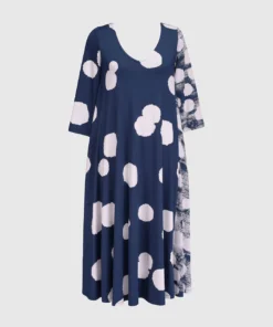 Alembika Alembika Mixed Dot V Neck A-Line Dress, Navy 18 Alembika Alembika Mixed Dot V Neck A-Line Dress, Navy