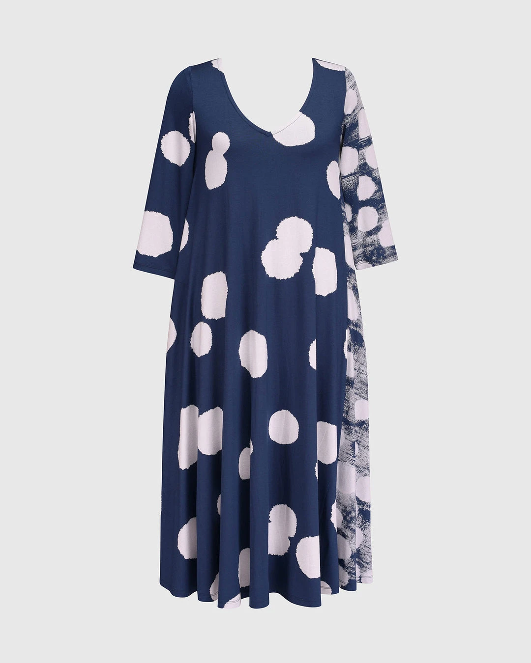 Alembika Alembika Mixed Dot V Neck A-Line Dress, Navy 10 Alembika Alembika Mixed Dot V Neck A-Line Dress, Navy