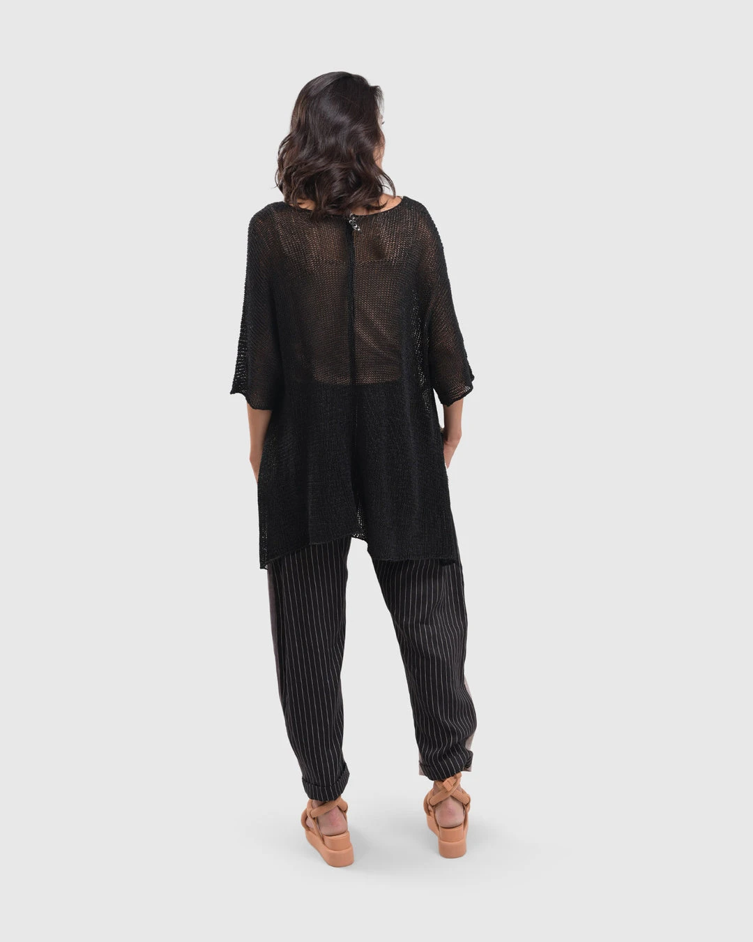 Alembika Open Knit Asymmetric V Neck Sweater, Black Alembika