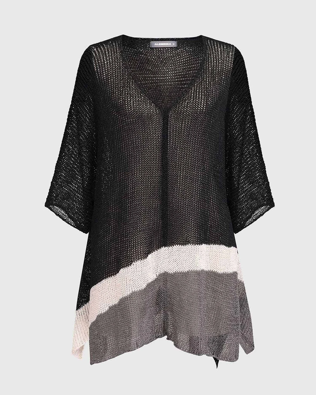 Alembika Open Knit Asymmetric V Neck Sweater, Black Alembika