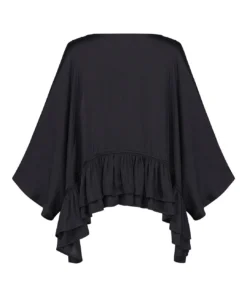 Alembika Satin Cold Shoulder Ruffle Top, Black Alembika