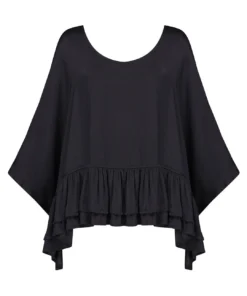 Alembika Satin Cold Shoulder Ruffle Top, Black Alembika
