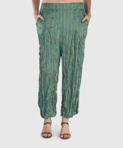 Alembika Satin Crush Striped Pant, Turquoise