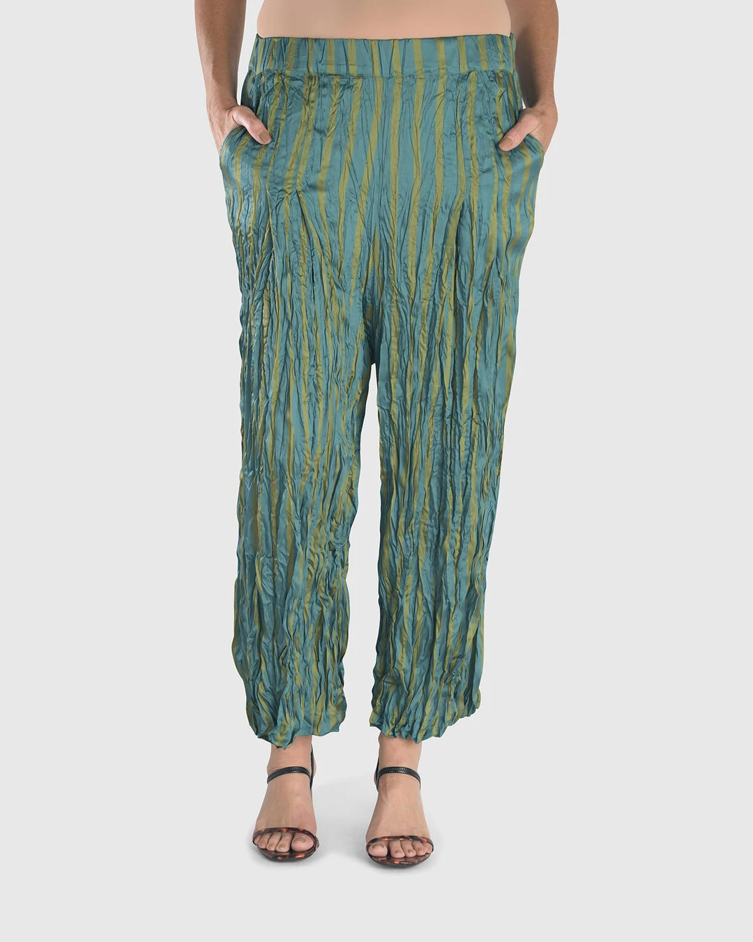 Alembika Satin Crush Striped Pant, Turquoise 3 Alembika Satin Crush Striped Pant, Turquoise