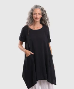 Alembika Striped Back Gauze Tunic, Black Alembika