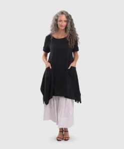 Alembika Striped Back Gauze Tunic, Black Alembika