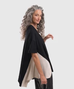 Alembika Alembika Striped Knit Accent V Neck Swing Top, Multi