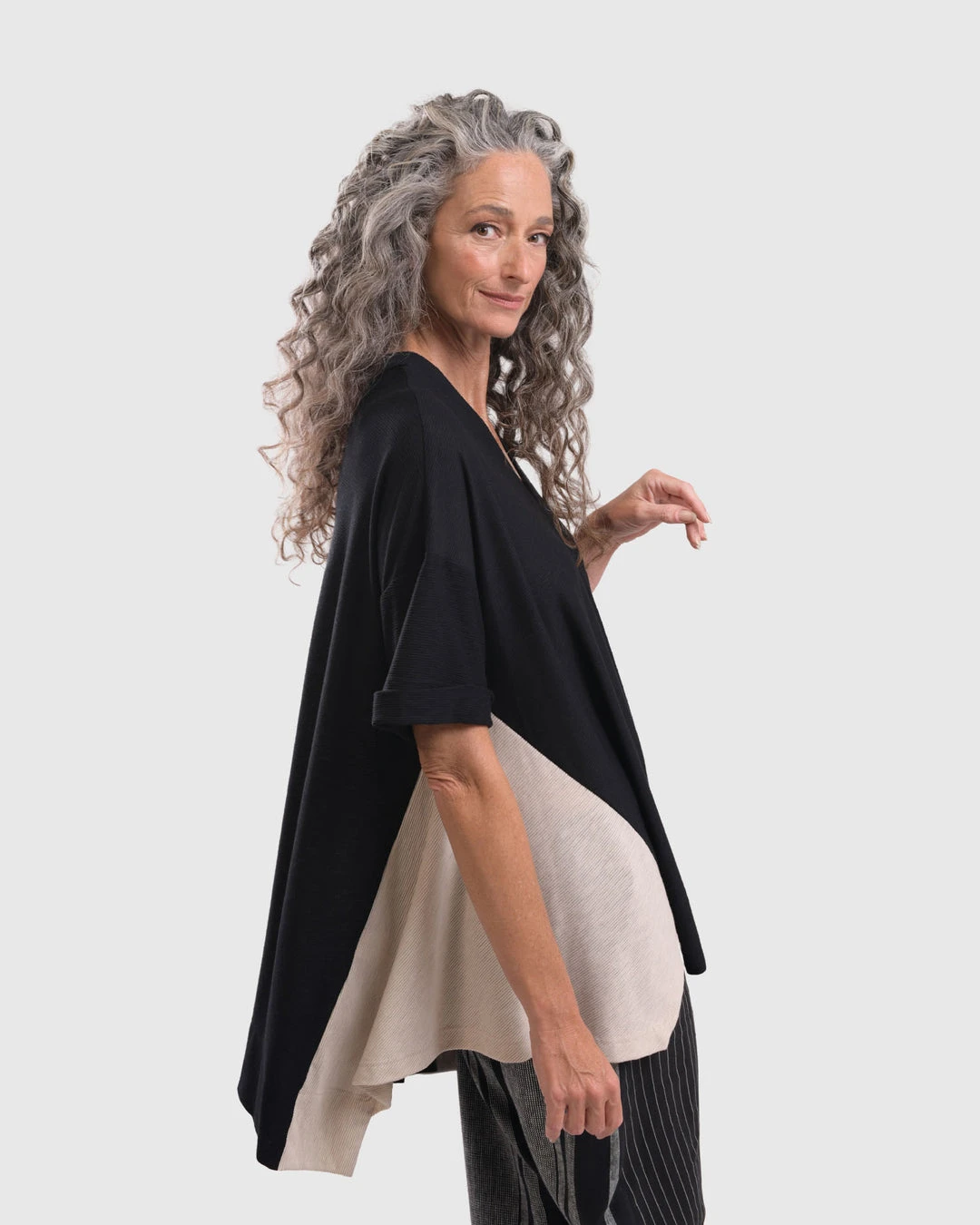 Alembika Alembika Striped Knit Accent V Neck Swing Top, Multi