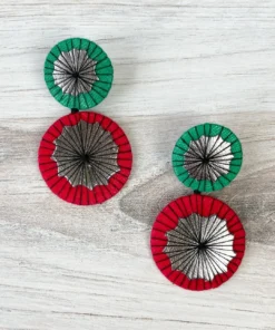 Beyond Threads Double Shiitake Earrings, Green/Red