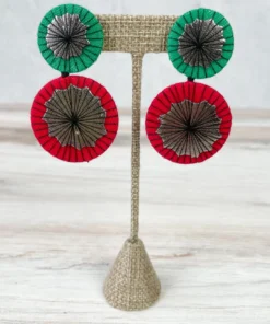 Beyond Threads Double Shiitake Earrings, Green/Red