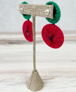 Beyond Threads Double Shiitake Earrings, Green/Red