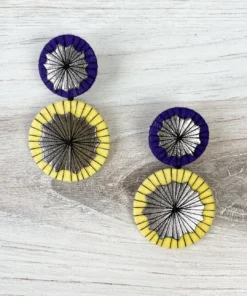 Beyond Threads Double Shiitake Earrings, Purple/Yellow