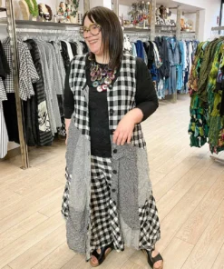 Bodil Long Vest/Dress, Black/White