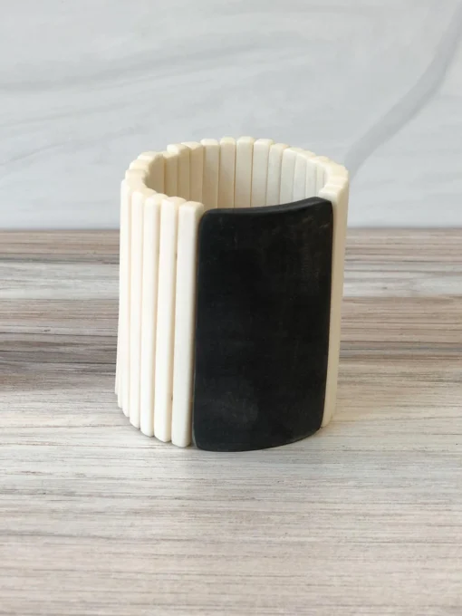 CATHs Jewelry Matchstick Rectangle Horn Cuff, Bone/Grey