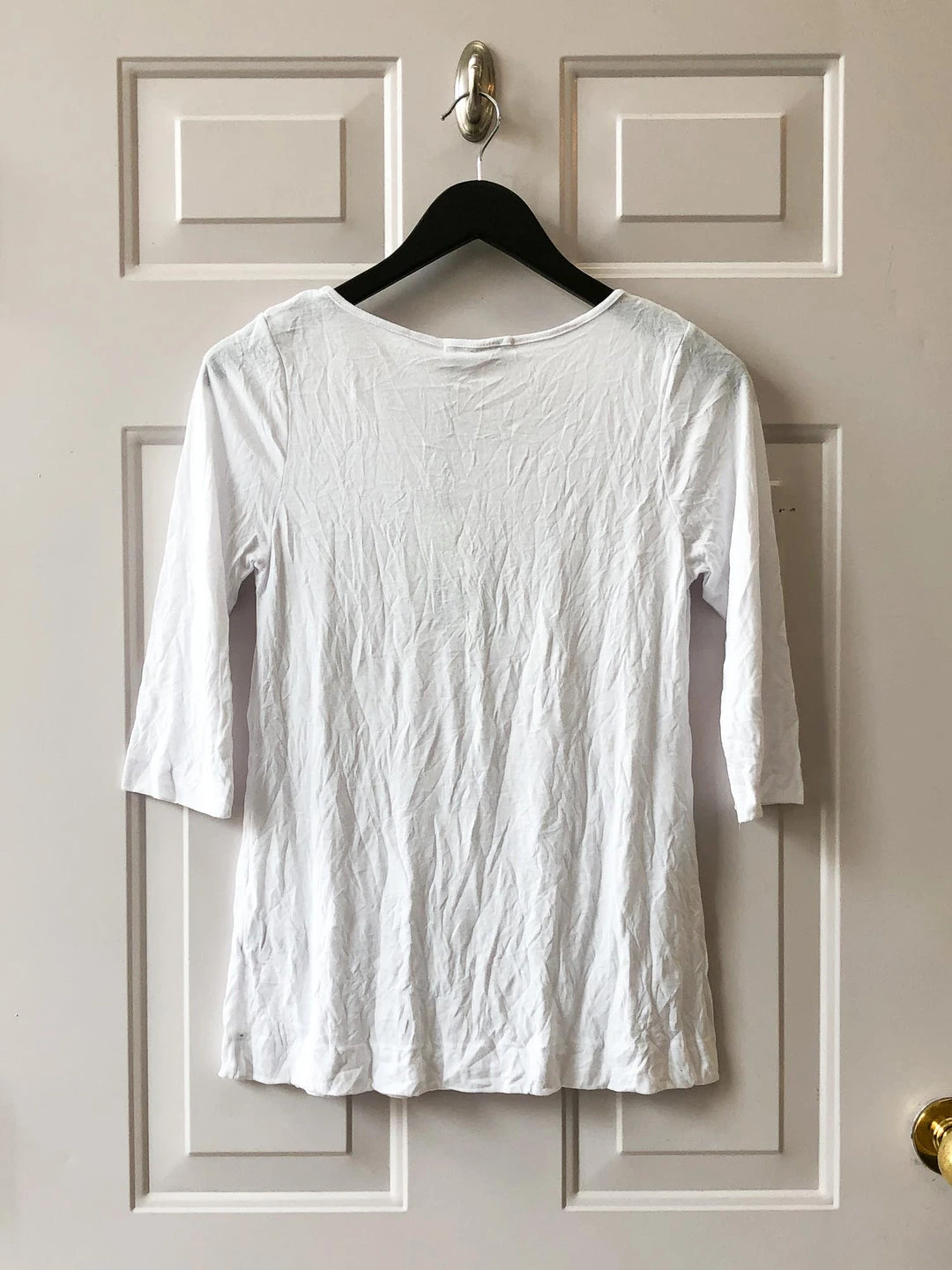 Chalet Crinkle 3/4 Sleeve Basic Top, White 4 Chalet Crinkle 3/4 Sleeve Basic Top, White