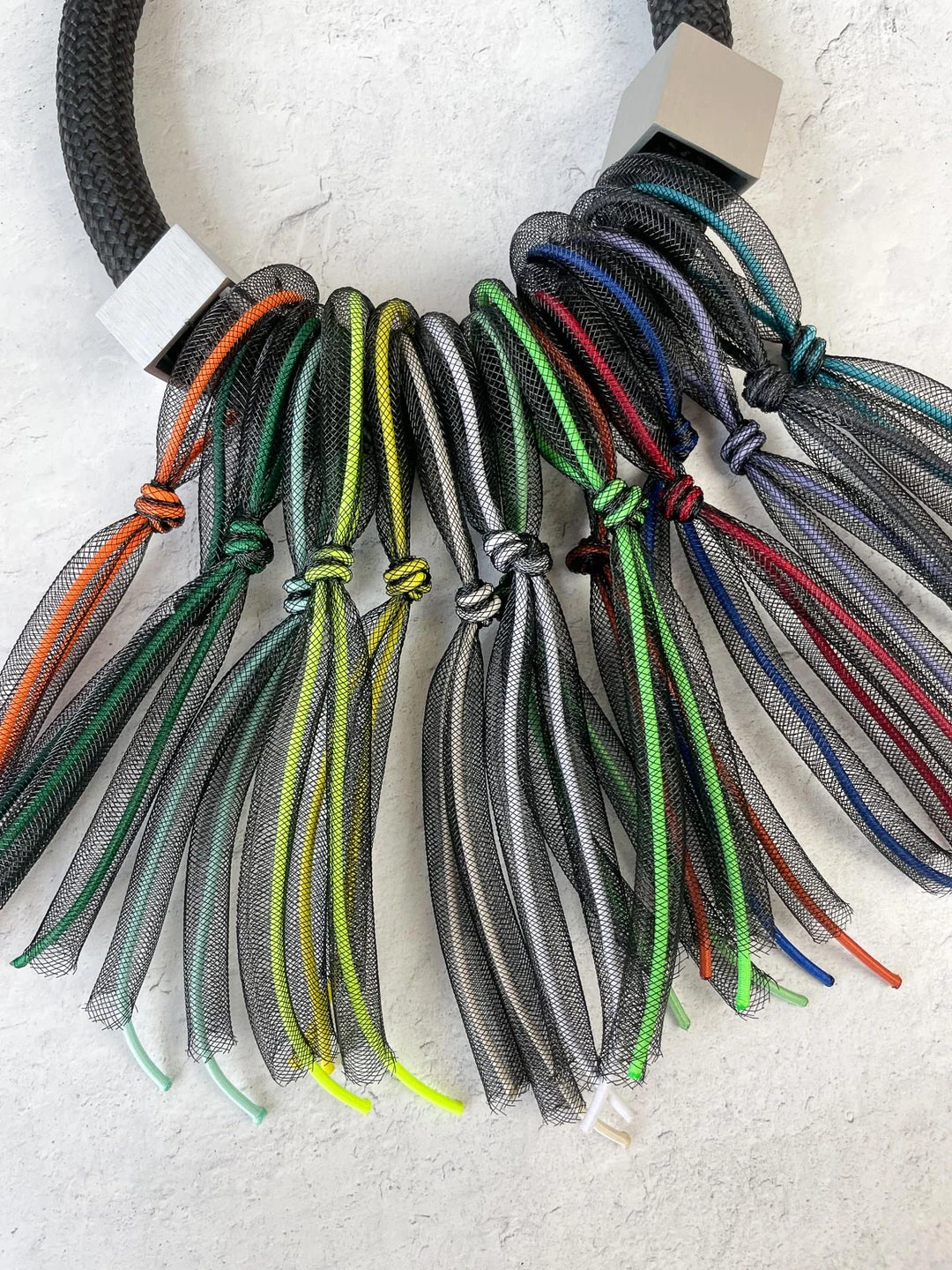 Christina Brampti Christina Brampti Tulle & Cord Fringe On Chunky Cord Necklace, Black Multi 4 Christina Brampti Christina Brampti Tulle & Cord Fringe On Chunky Cord Necklace, Black Multi