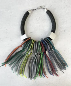 Christina Brampti Christina Brampti Tulle & Cord Fringe On Chunky Cord Necklace, Black Multi
