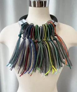Christina Brampti Christina Brampti Tulle & Cord Fringe On Chunky Cord Necklace, Black Multi 7 Christina Brampti Christina Brampti Tulle & Cord Fringe On Chunky Cord Necklace, Black Multi