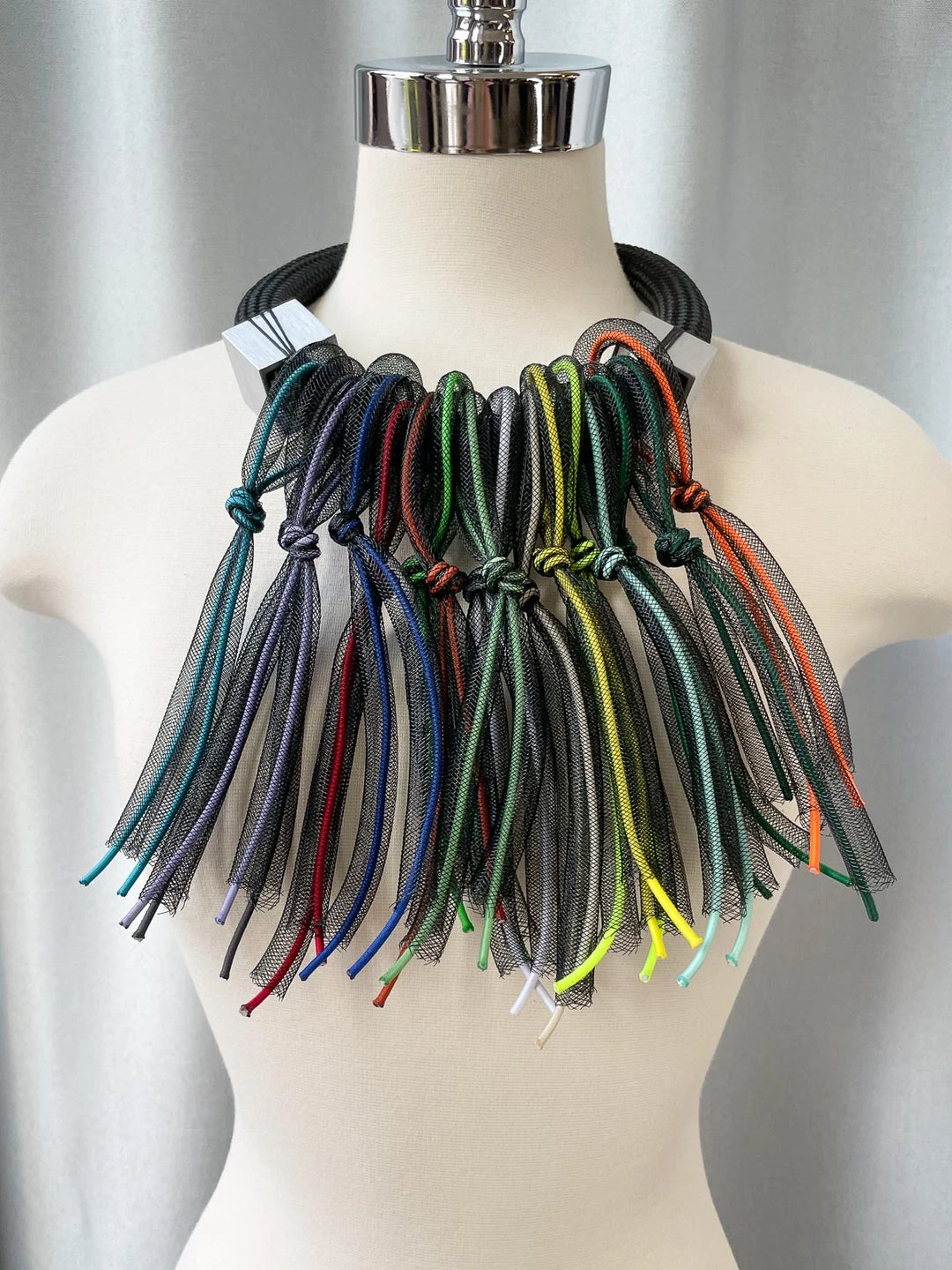 Christina Brampti Christina Brampti Tulle & Cord Fringe On Chunky Cord Necklace, Black Multi 5 Christina Brampti Christina Brampti Tulle & Cord Fringe On Chunky Cord Necklace, Black Multi