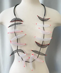 Christina Brampti Tulle Pod On Rubber Cord Necklace, Black/White/Orange 7 Christina Brampti Tulle Pod On Rubber Cord Necklace, Black/White/Orange