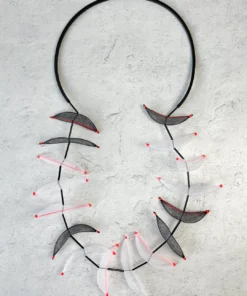 Christina Brampti Tulle Pod On Rubber Cord Necklace, Black/White/Orange