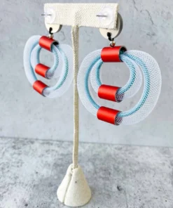 Christina Brampti Large Double Mesh & Cord Hoop Earrings, Red/Turquoise/White Christina Brampti 7 Christina Brampti Large Double Mesh & Cord Hoop Earrings, Red/Turquoise/White Christina Brampti