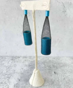 Christina Brampti Christina Brampti Linear Tulle & Aluminum Cylinder Earrings, Black/Turquoise