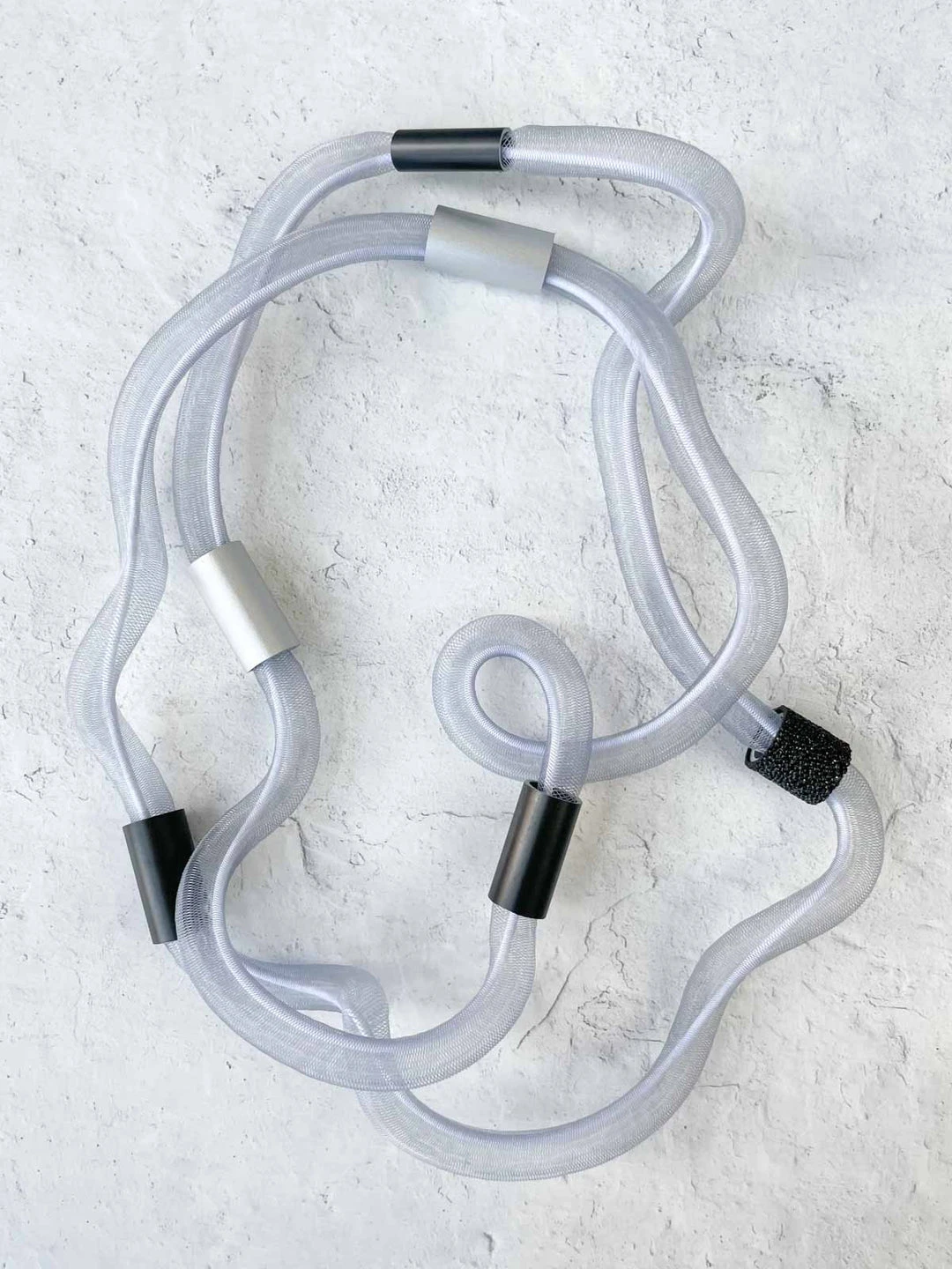 Christina Brampti Long Elastic In Tulle Necklace, Light Grey/Black