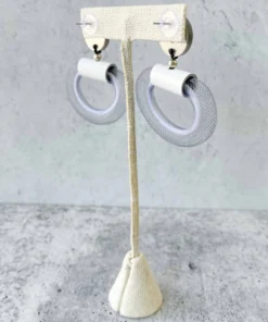 Christina Brampti Small Mesh & Cord Hoop Earrings, Light Grey/White Christina Brampti