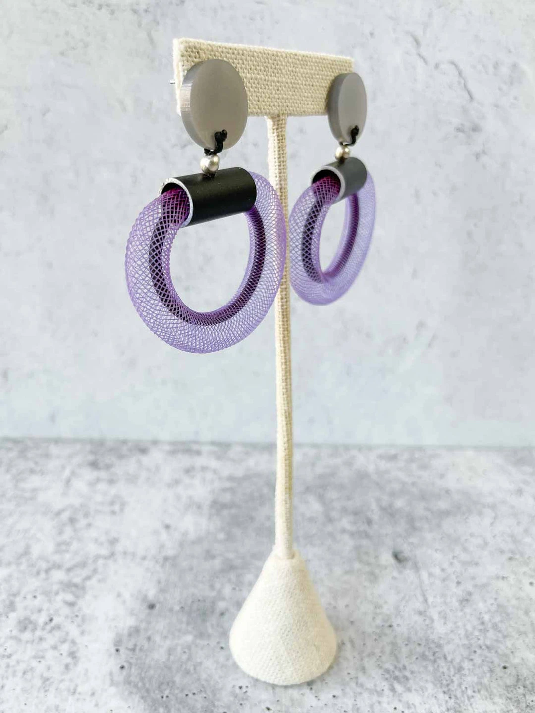 Christina Brampti Christina Brampti Small Mesh & Cord Hoop Earrings, Purple/Black