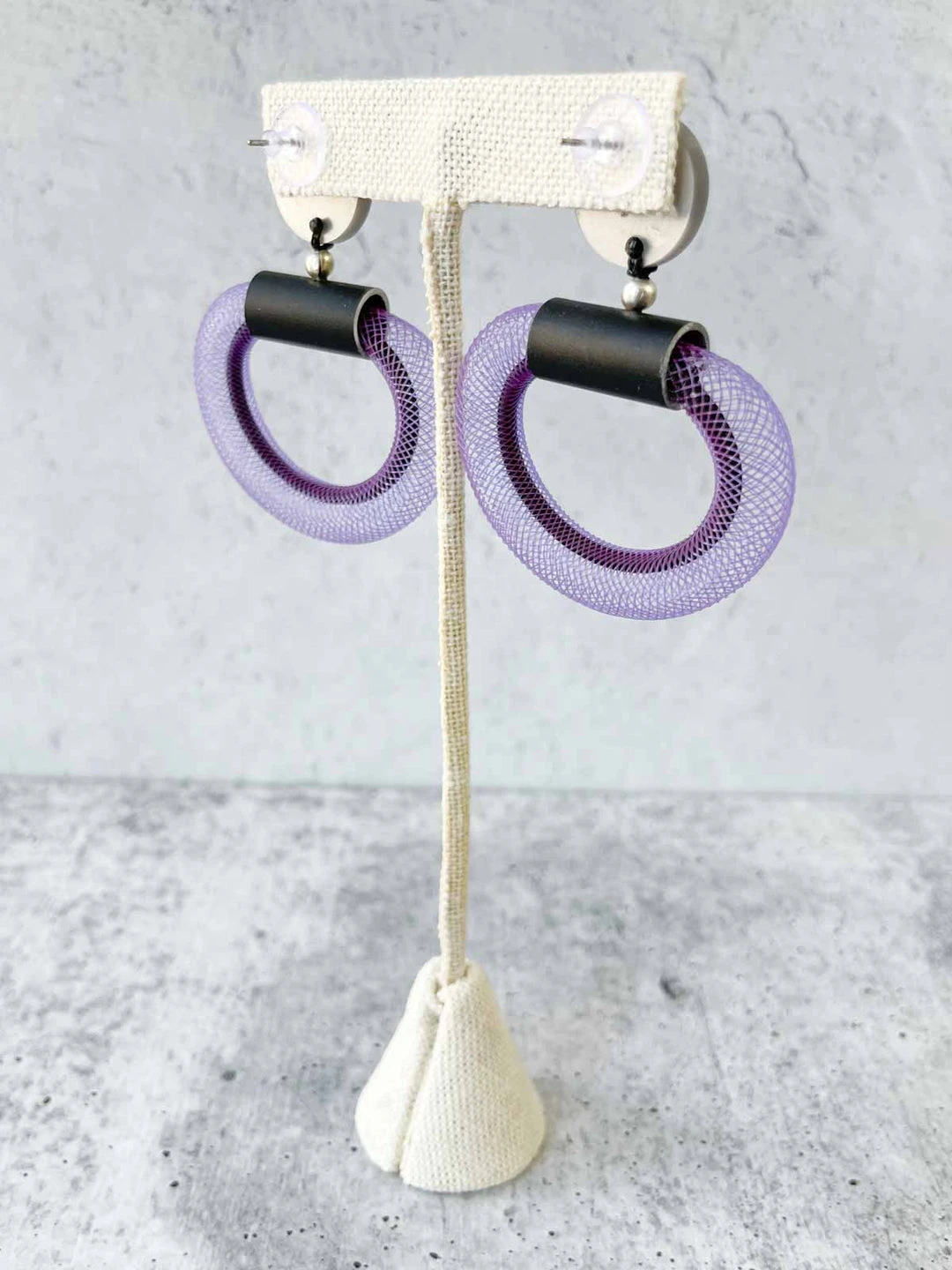 Christina Brampti Christina Brampti Small Mesh & Cord Hoop Earrings, Purple/Black