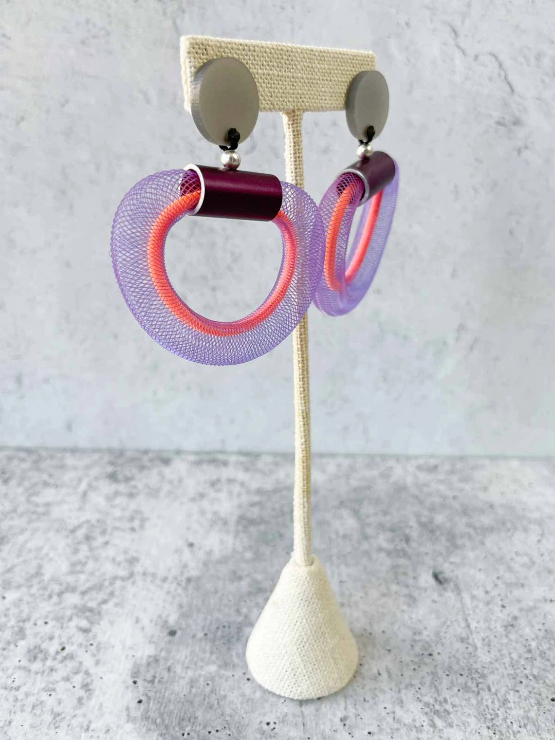 Christina Brampti Small Mesh & Cord Hoop Earrings, Purple/Orange Christina Brampti