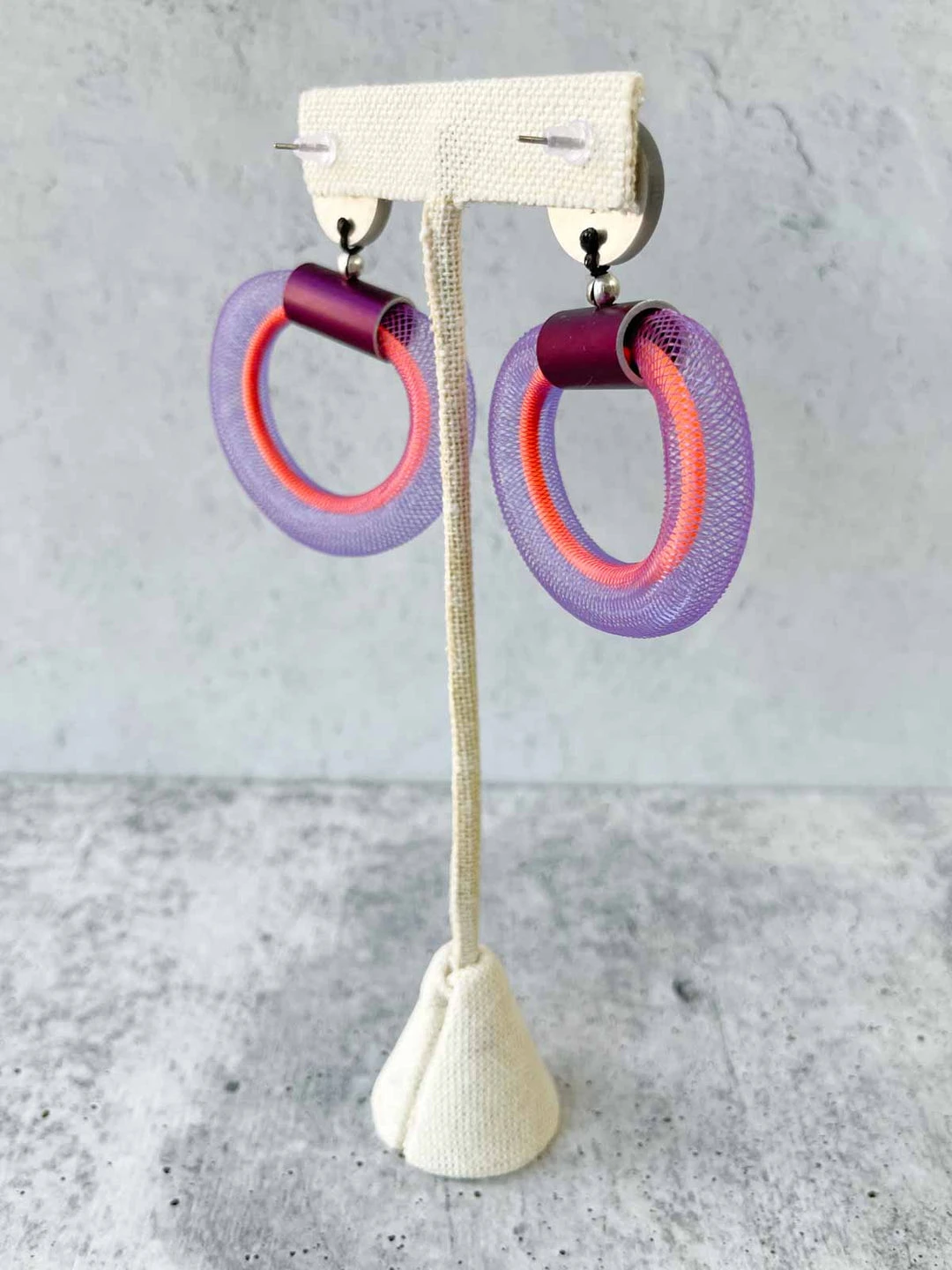 Christina Brampti Small Mesh & Cord Hoop Earrings, Purple/Orange Christina Brampti