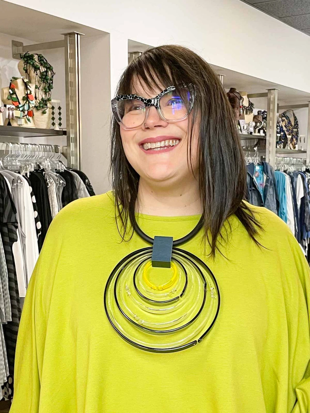 Christina Brampti XL Acrylic Circles Necklace, Black/Clear/Yellow Christina Brampti