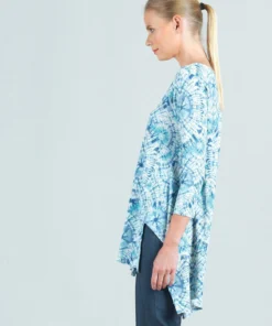 Clara Sunwoo Sunburst Mandala Print V-Neck Hi-Low Envelope Hem Tunic, White/Blue