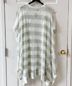 Dress To Kill Kimono, White Grey Stripe Knit Dress To Kill