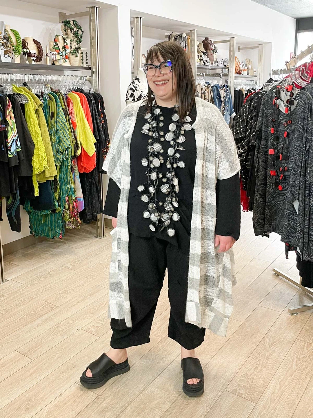 Dress To Kill Kimono, White Grey Stripe Knit Dress To Kill