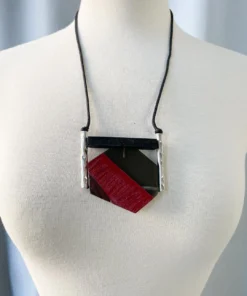 Escape From Paris Geometric Wood Resin Metal Tube Necklace, Ruby