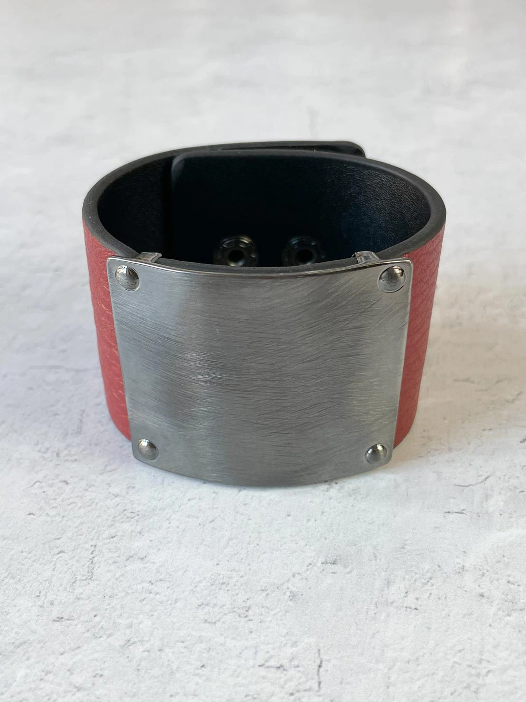 Escape From Paris Escape From Paris Metal Center Leather Cuff, Ruby/Brushed Gunmetal 5 Escape From Paris Escape From Paris Metal Center Leather Cuff, Ruby/Brushed Gunmetal