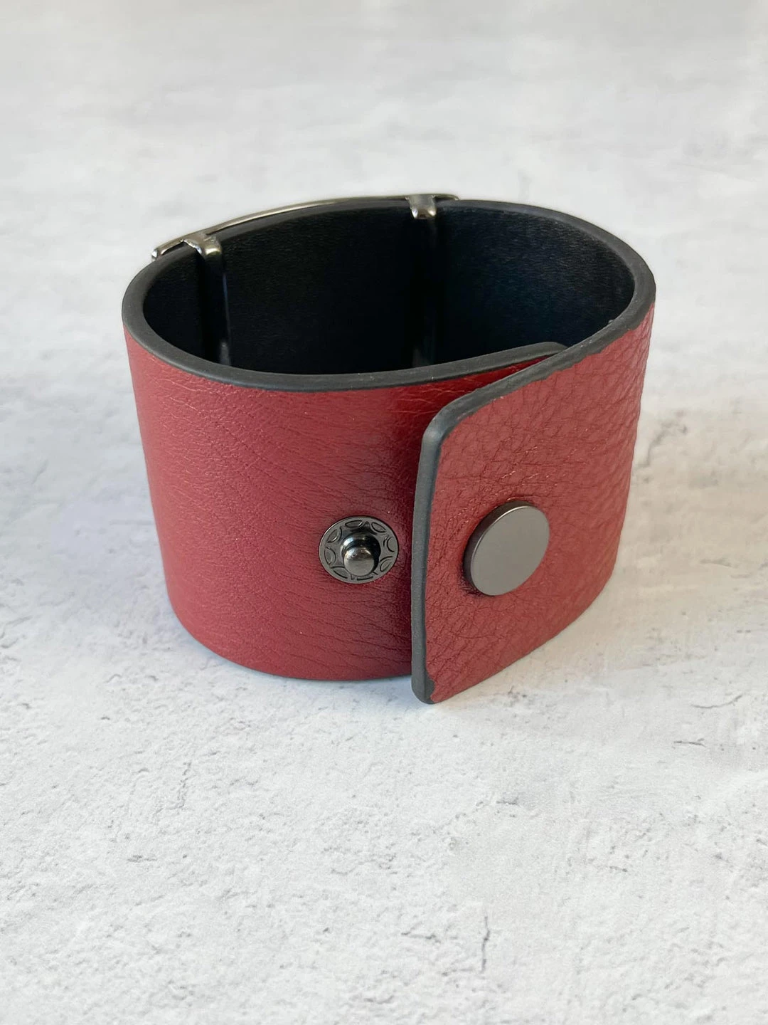 Escape From Paris Escape From Paris Metal Center Leather Cuff, Ruby/Brushed Gunmetal 4 Escape From Paris Escape From Paris Metal Center Leather Cuff, Ruby/Brushed Gunmetal